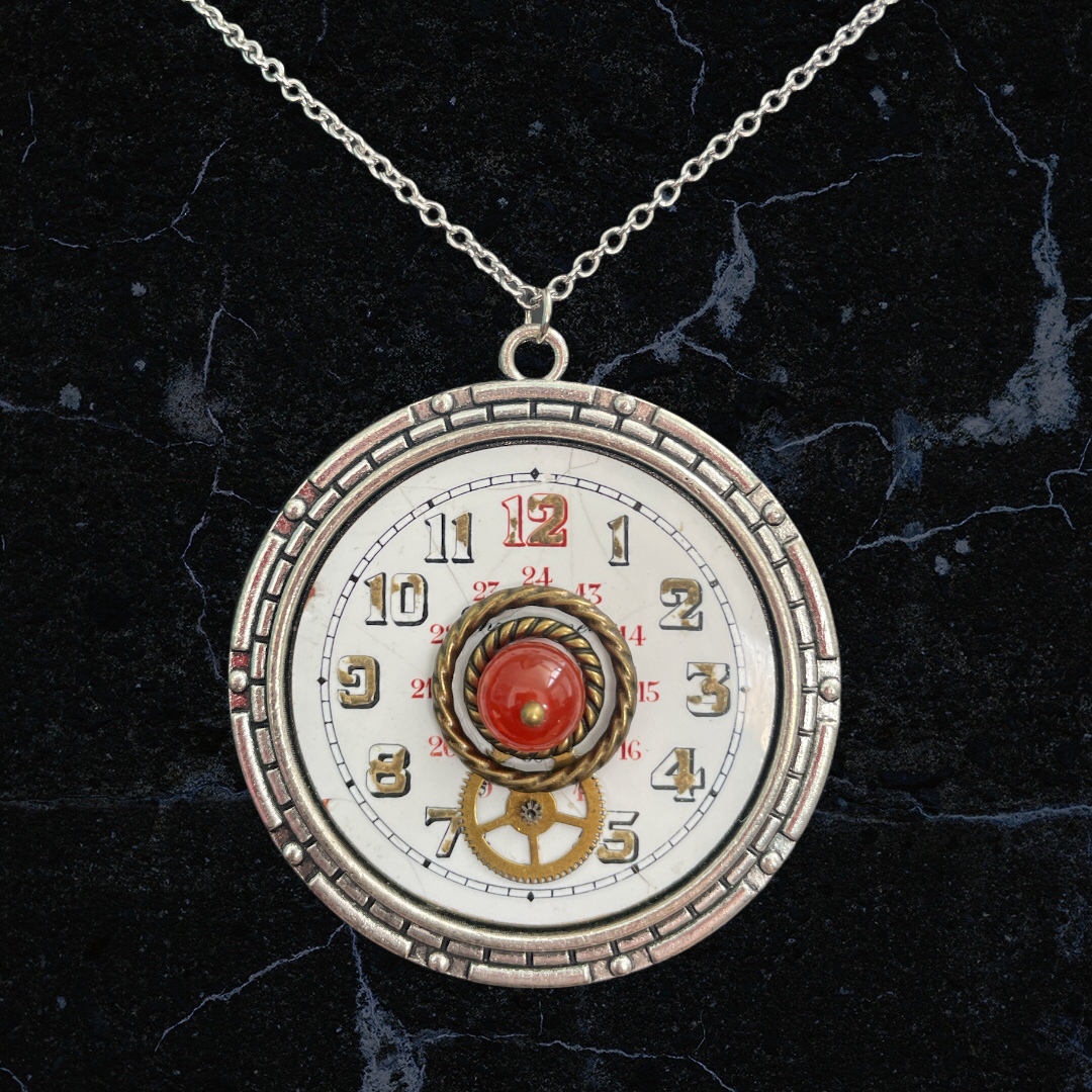 Carnelian Stone Watch Face Necklace