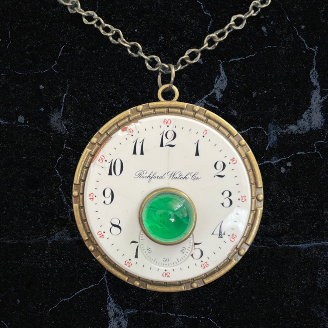 Green Glass Watch Face Necklace