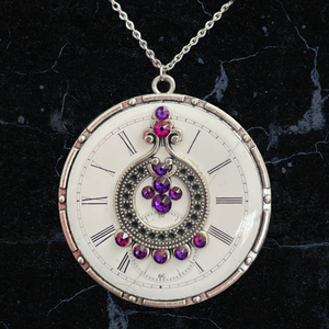 Purple Crystal Watch Face Necklace