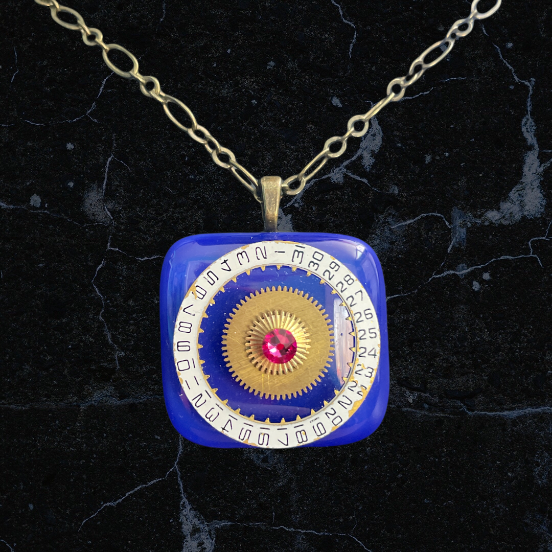 Blue Glass Watch Necklace