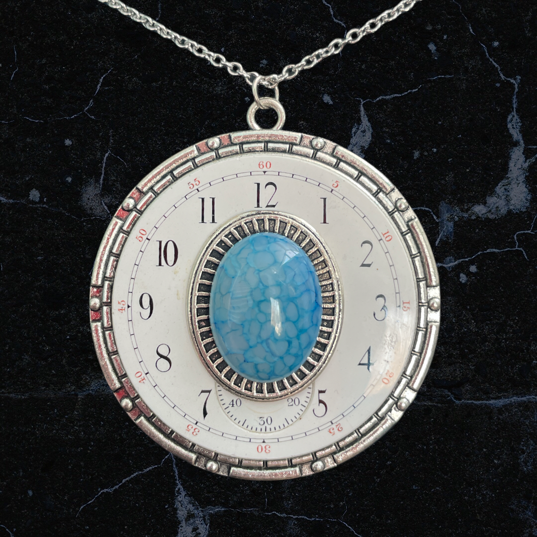 Blue Stone Watch Face Necklace